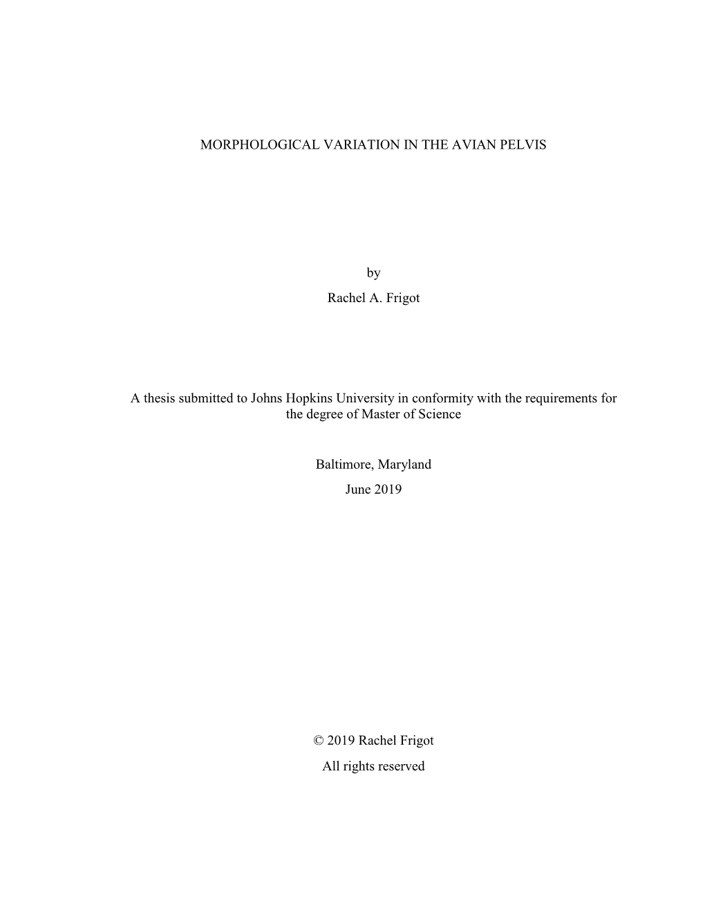 MORPHOLOGICAL VARIATION in the AVIAN PELVIS by Rachel A