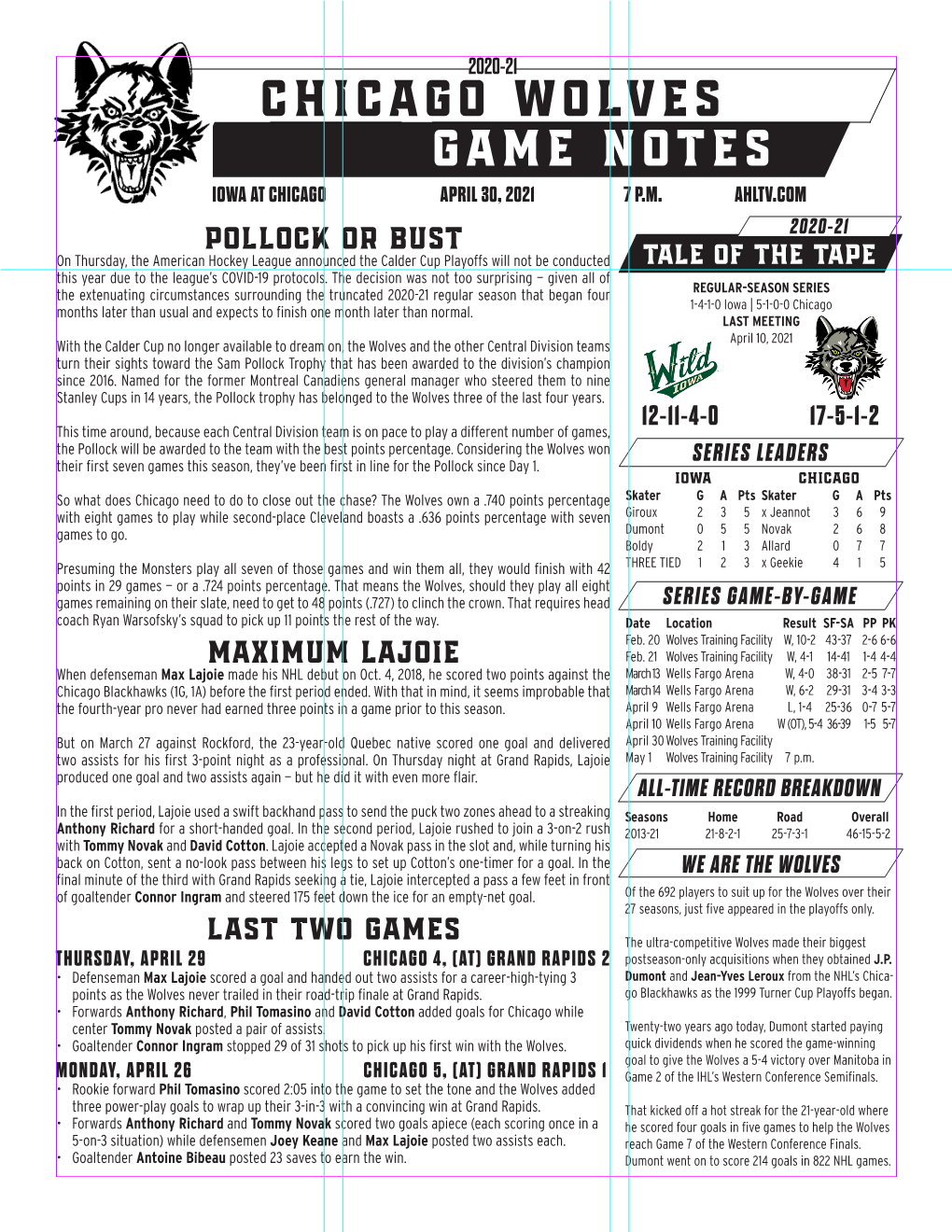 Chicaggo Wolves Game Notes