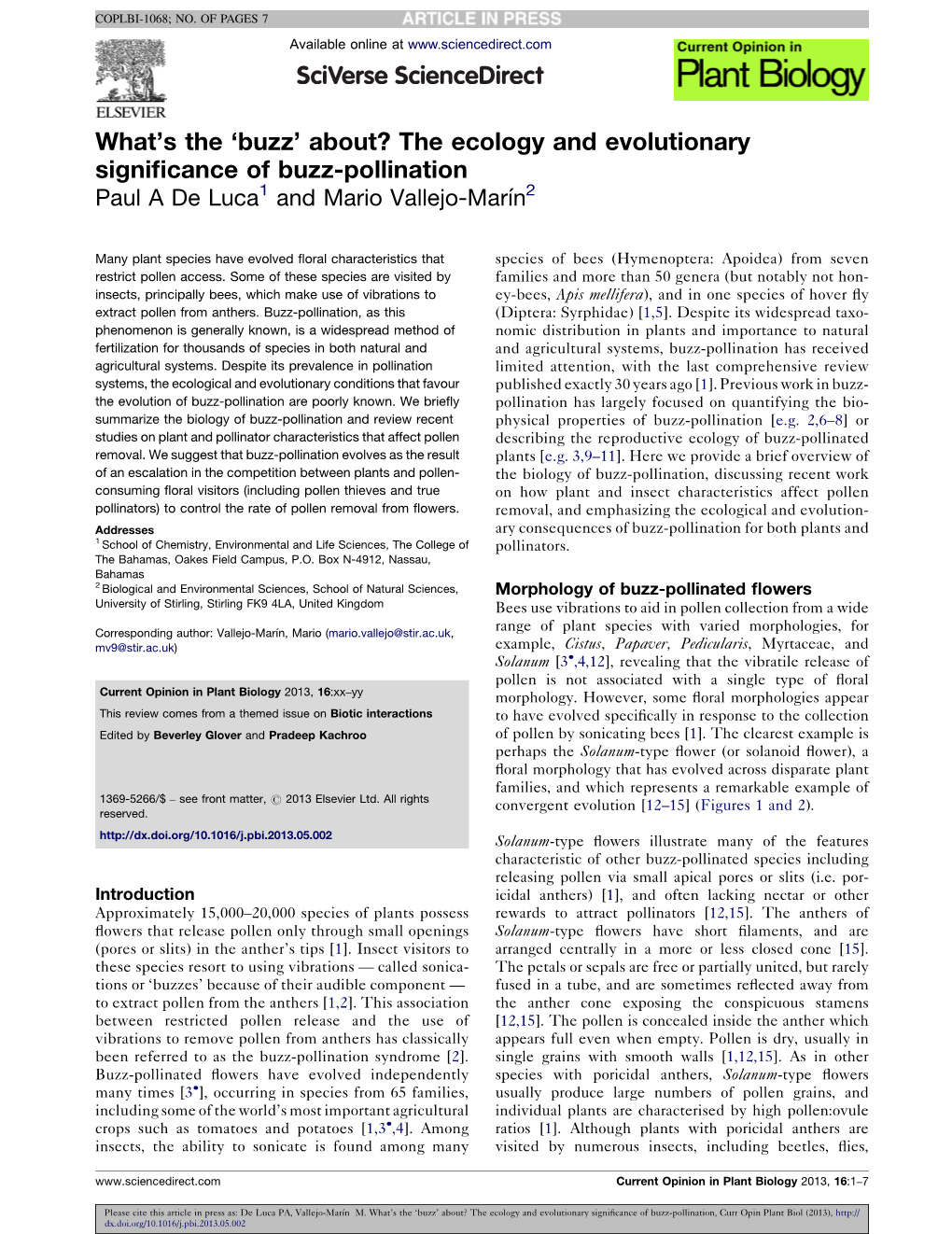 Buzz Pollination in Angiosperms