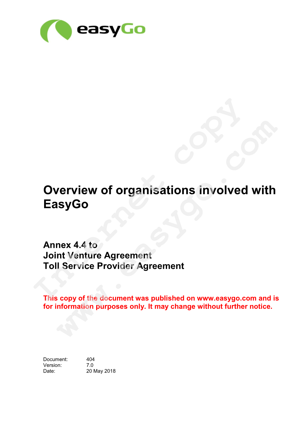 Overview of Organisations Involved with Easygo
