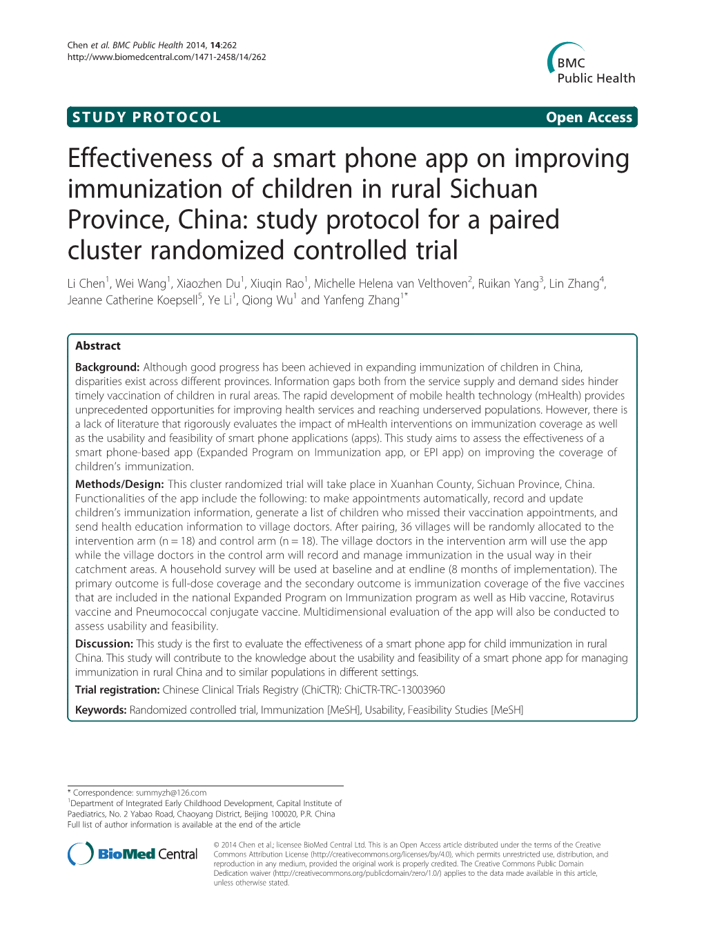 Effectiveness of a Smart Phone App on Improving Immunization of Children