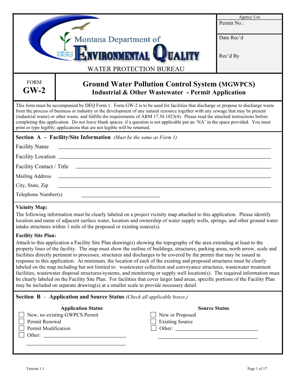 GW-2 Industrial & Other Wastewater - Permit Application