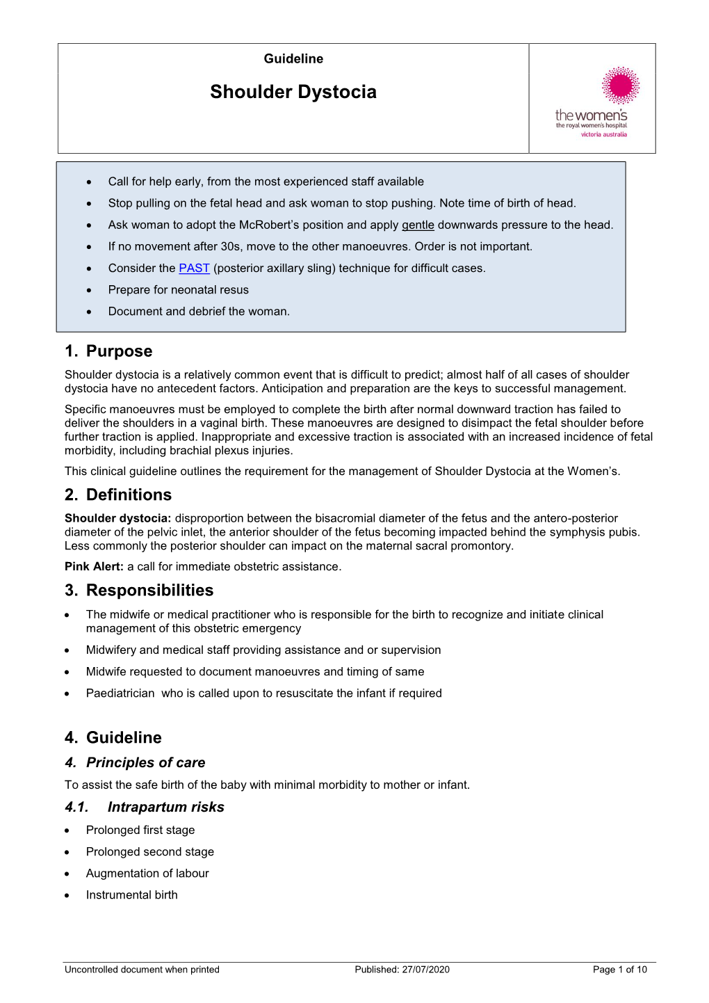 Shoulder Dystocia Guideline