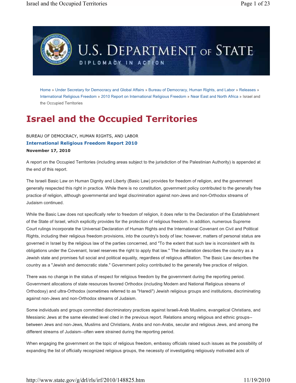 Israel and the Occupied Territories Page 1 of 23