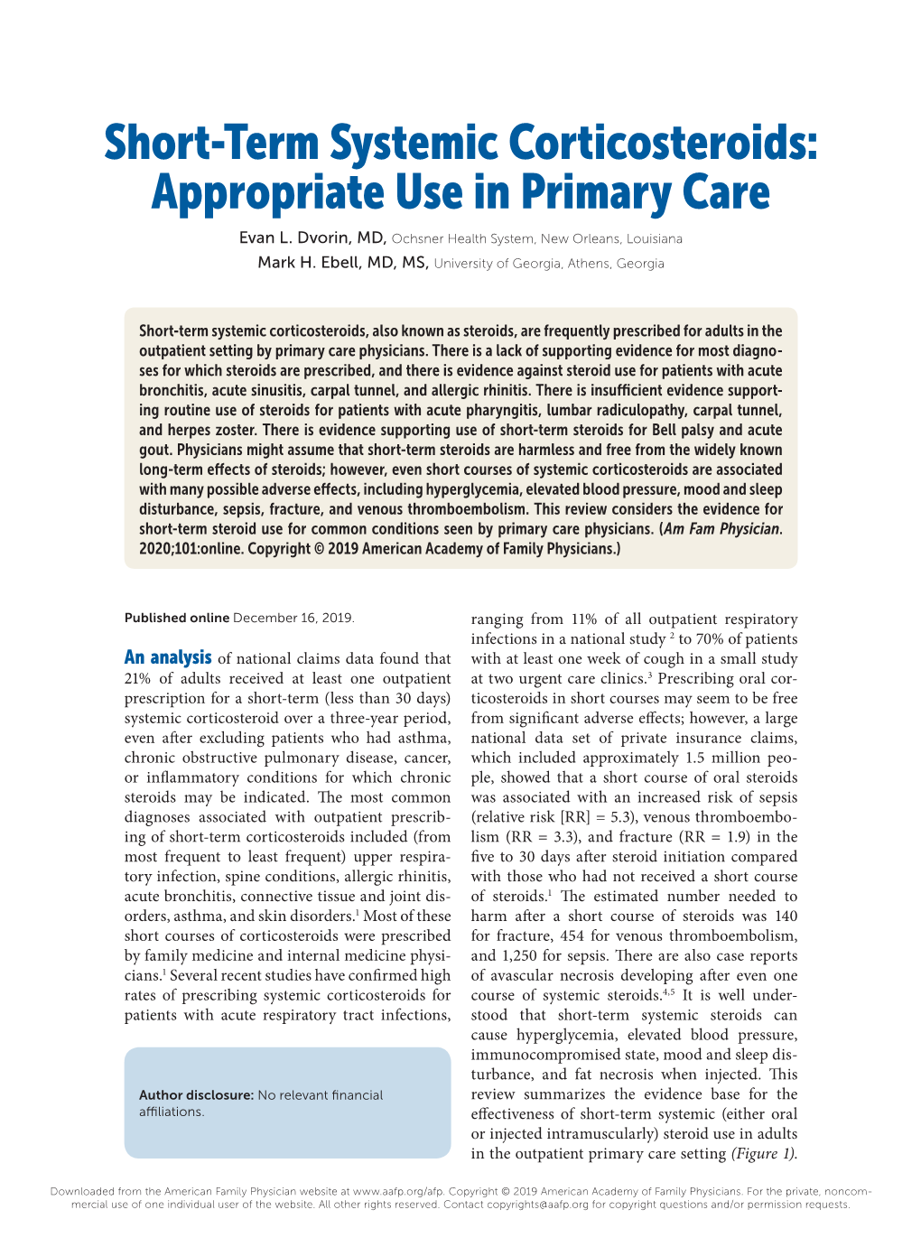 Short-Term Systemic Corticosteroids: Appropriate Use in Primary Care