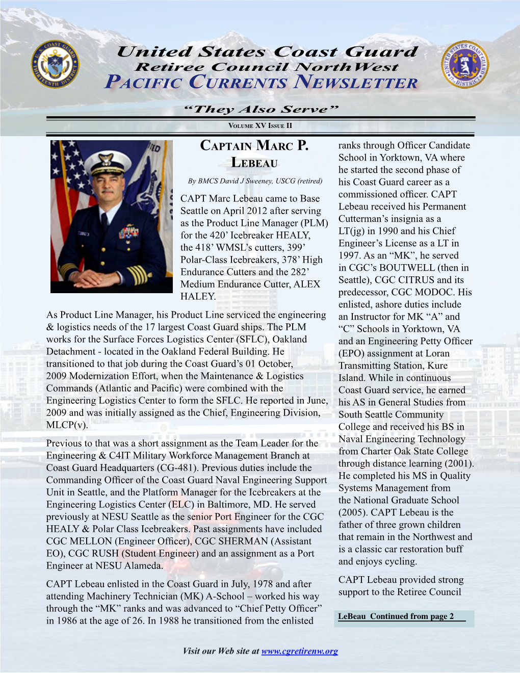 United States Coast Guard Retiree Council Northwest Pa C I F I C Cu R R E N T S Ne W S L E T T E R