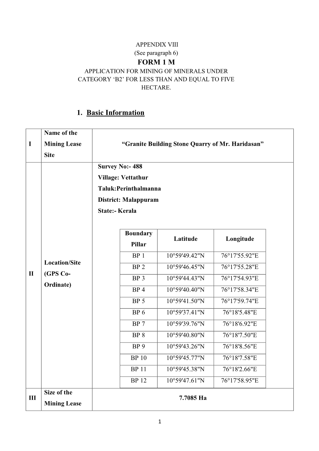 FORM 1 M 1. Basic Information