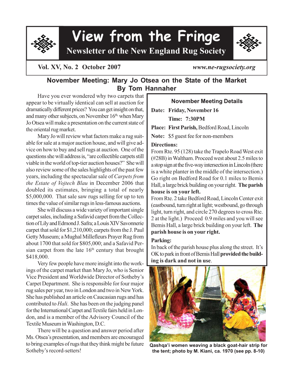 View from the Fringe Newsletter of the New England Rug Society