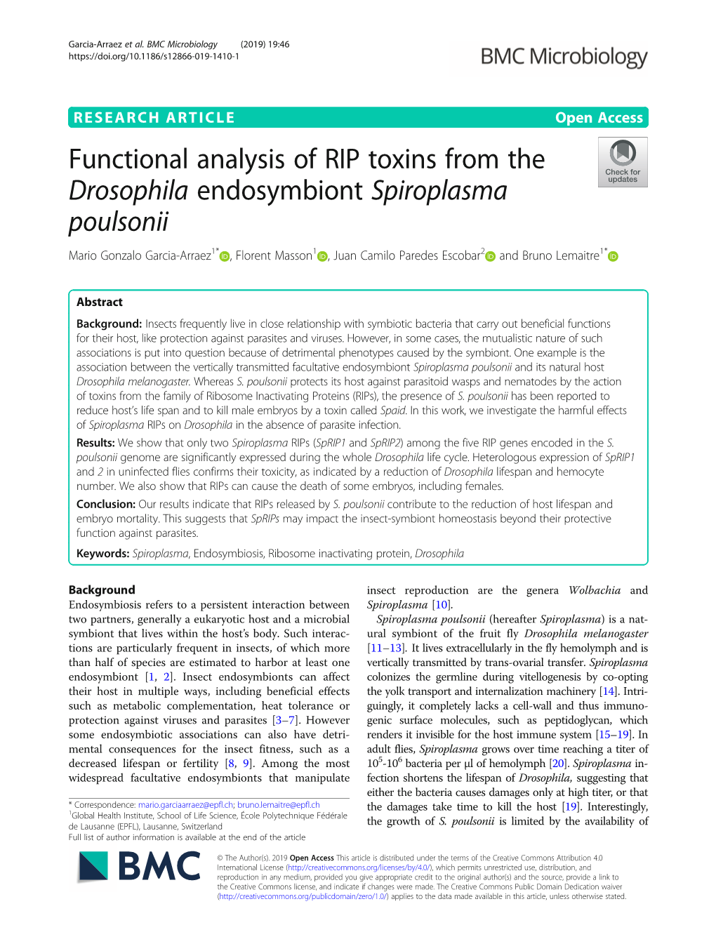 Functional Analysis of RIP Toxins from the Drosophila Endosymbiont