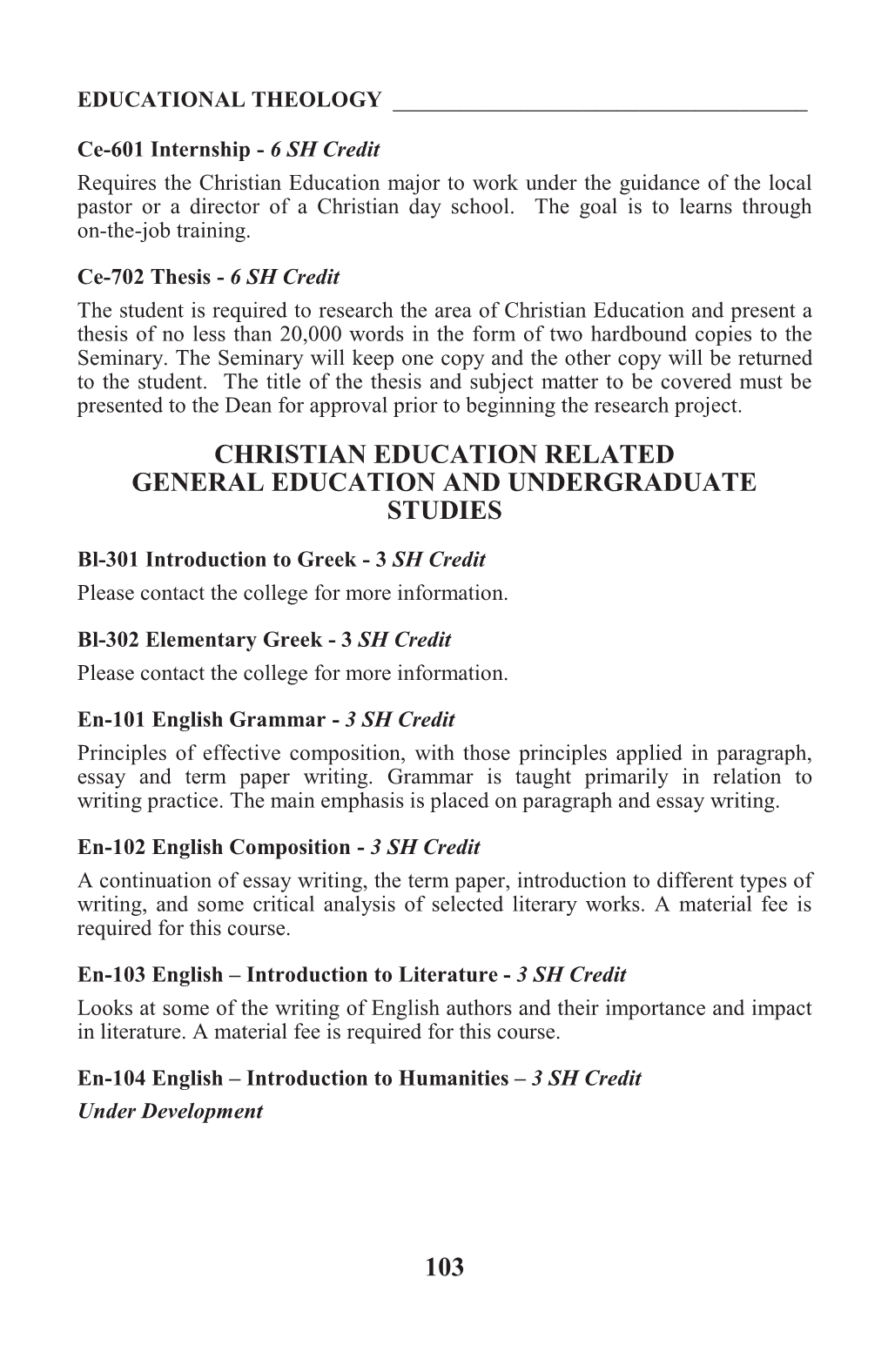 103 Christian Education Related General Education
