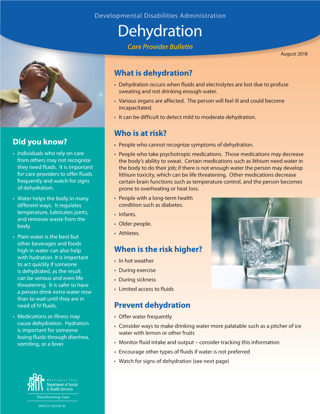 Dehydration Care Provider Bulletin August 2018