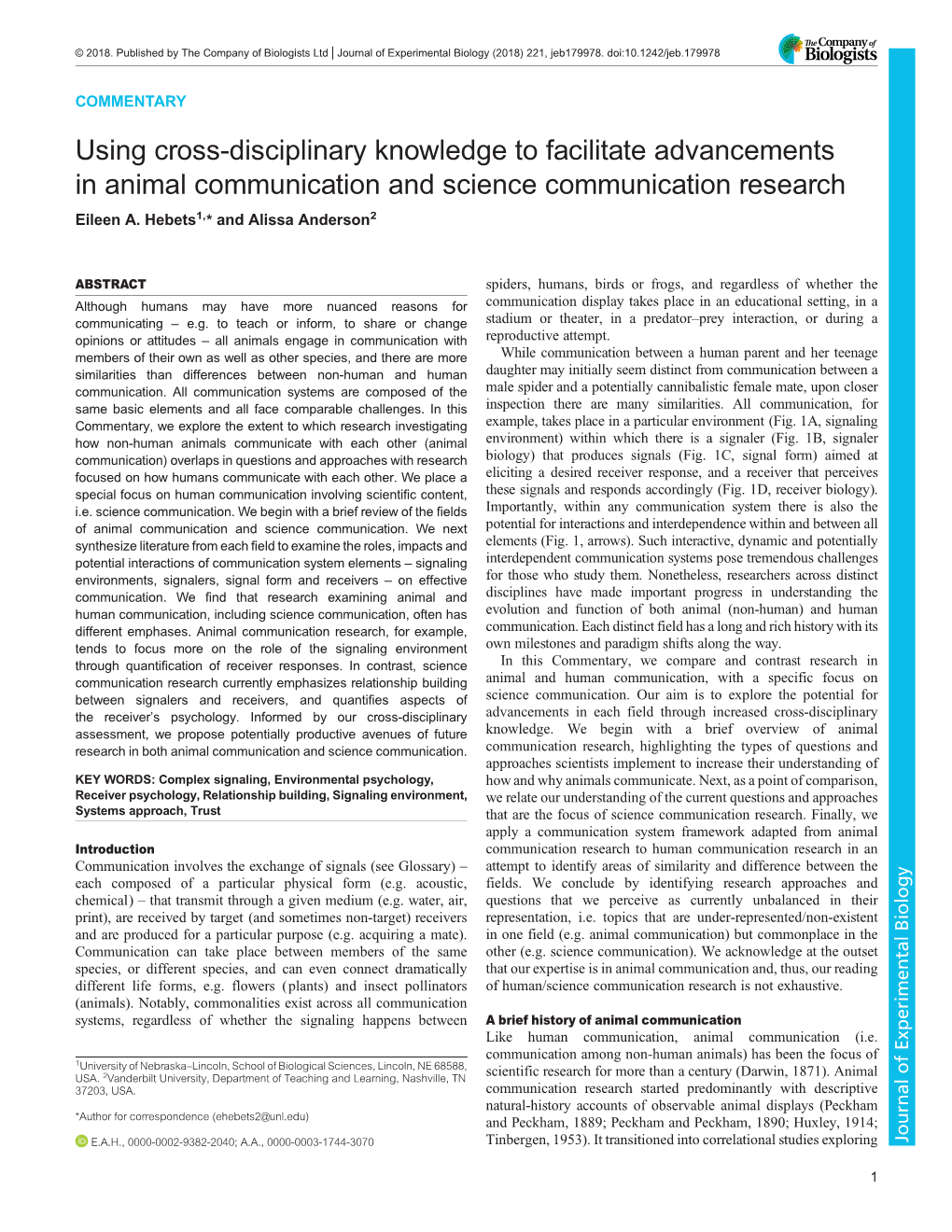 Using Cross-Disciplinary Knowledge to Facilitate Advancements in Animal Communication and Science Communication Research Eileen A
