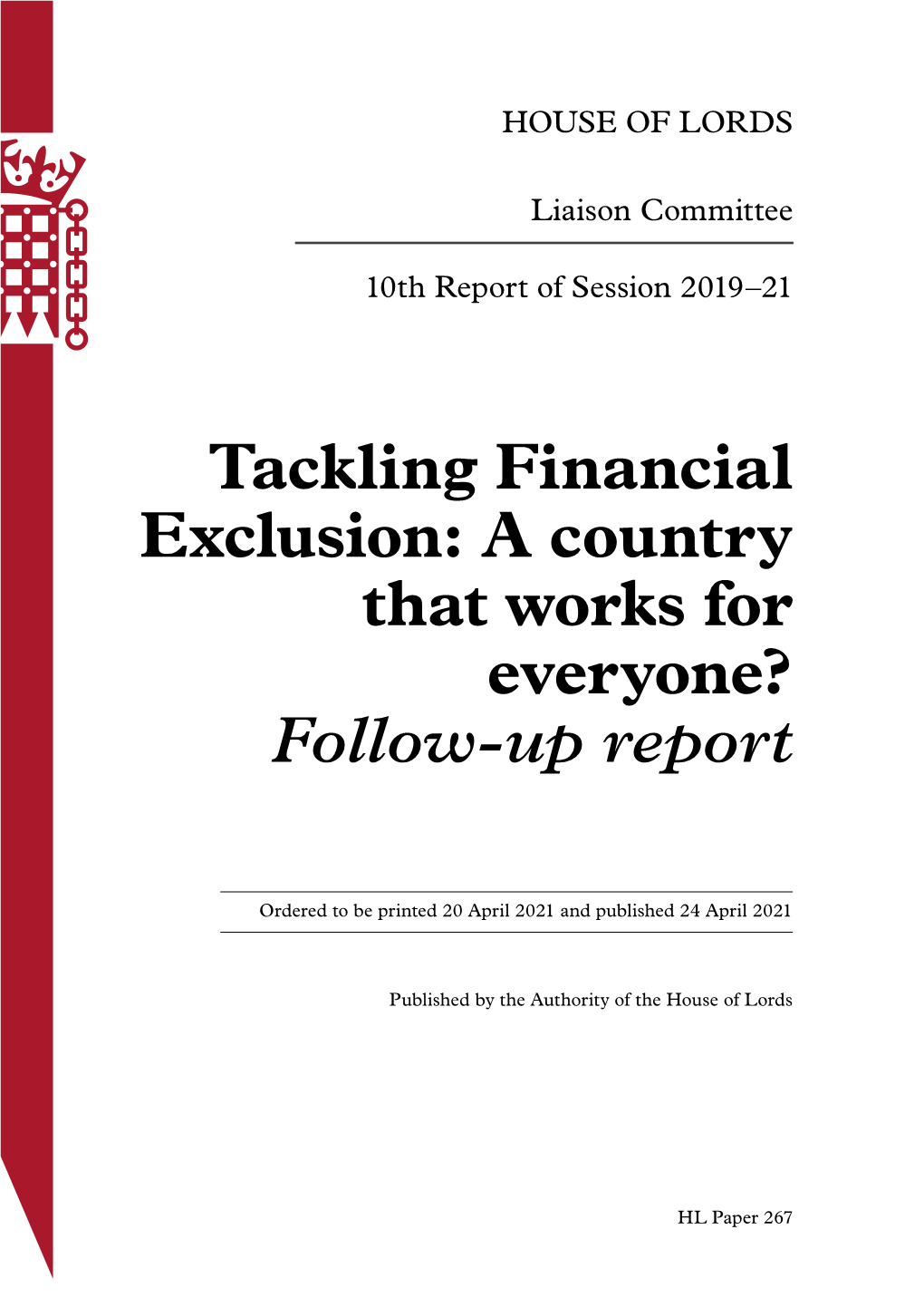 Tackling Financial Exclusion: a Country That Works for Everyone? Follow-Up Report