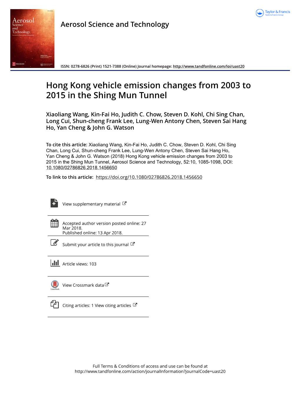 Hong Kong Vehicle Emission Changes from 2003 to 2015 in the Shing Mun Tunnel