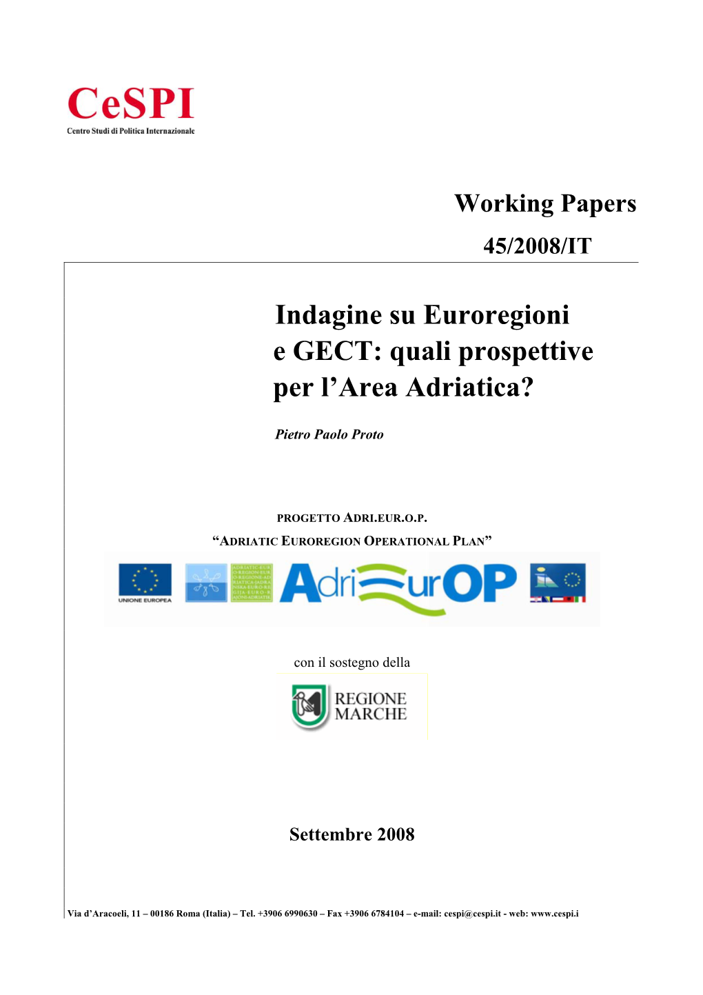 Indagine Su Euroregioni E GECT: Quali Prospettive Per L'area Adriatica?