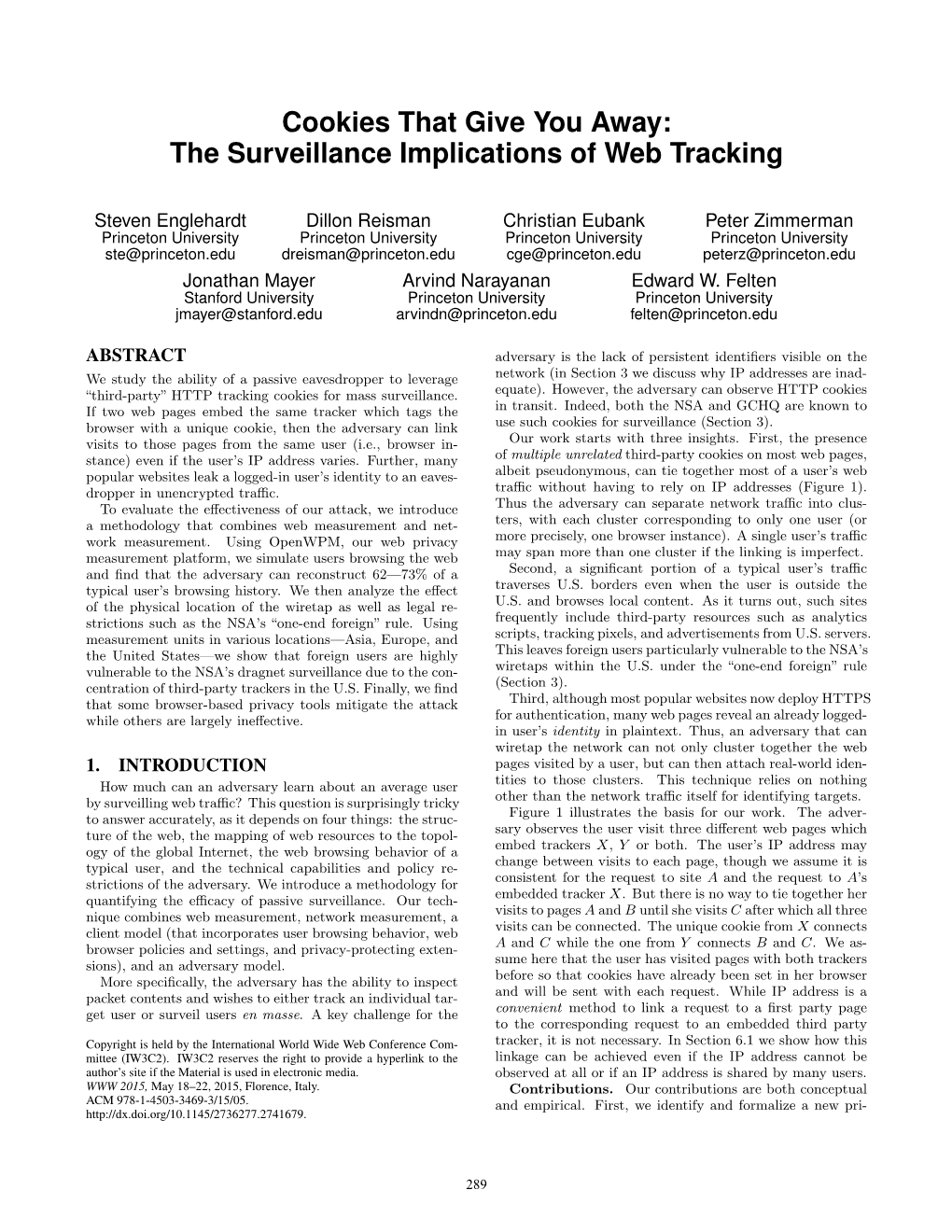 Cookies That Give You Away: the Surveillance Implications of Web Tracking