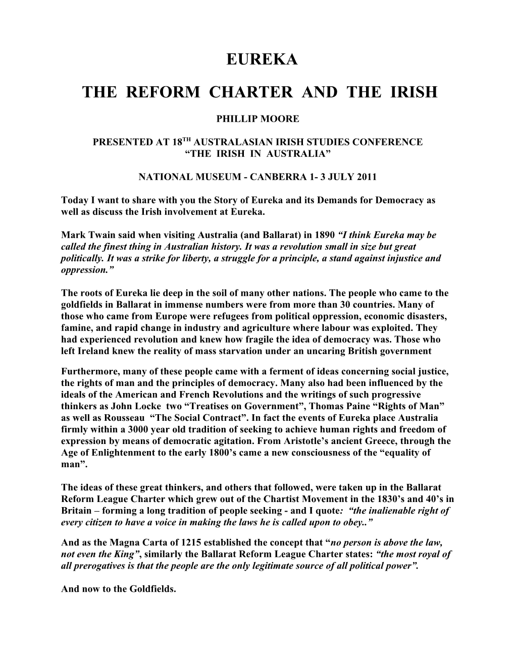 The Reform Charter and the Irish