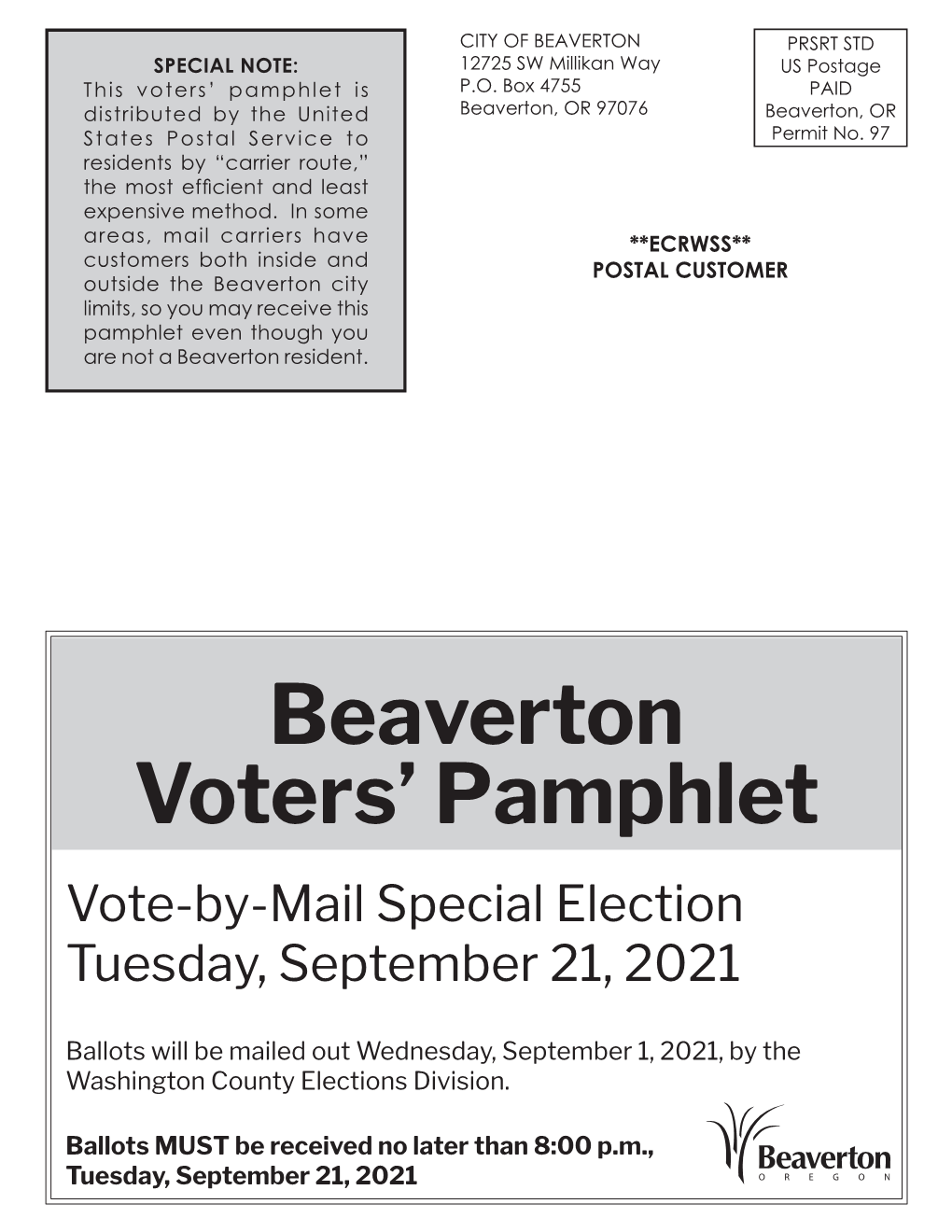 Voters' Pamphlet September 21, 2021 Special Election