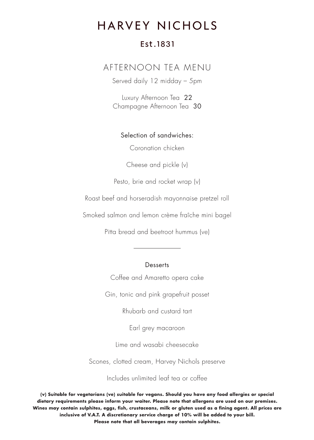 AFTERNOON TEA MENU Served Daily 12 Midday – 5Pm