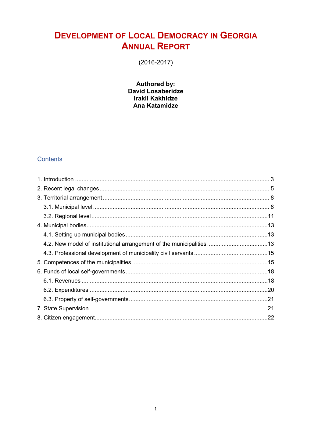 Development of Local Democracy in Georgia Annual Report