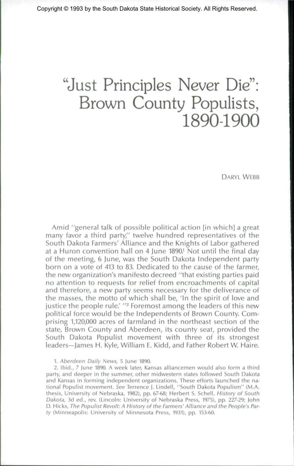 Brown County Populists, 1890-1900