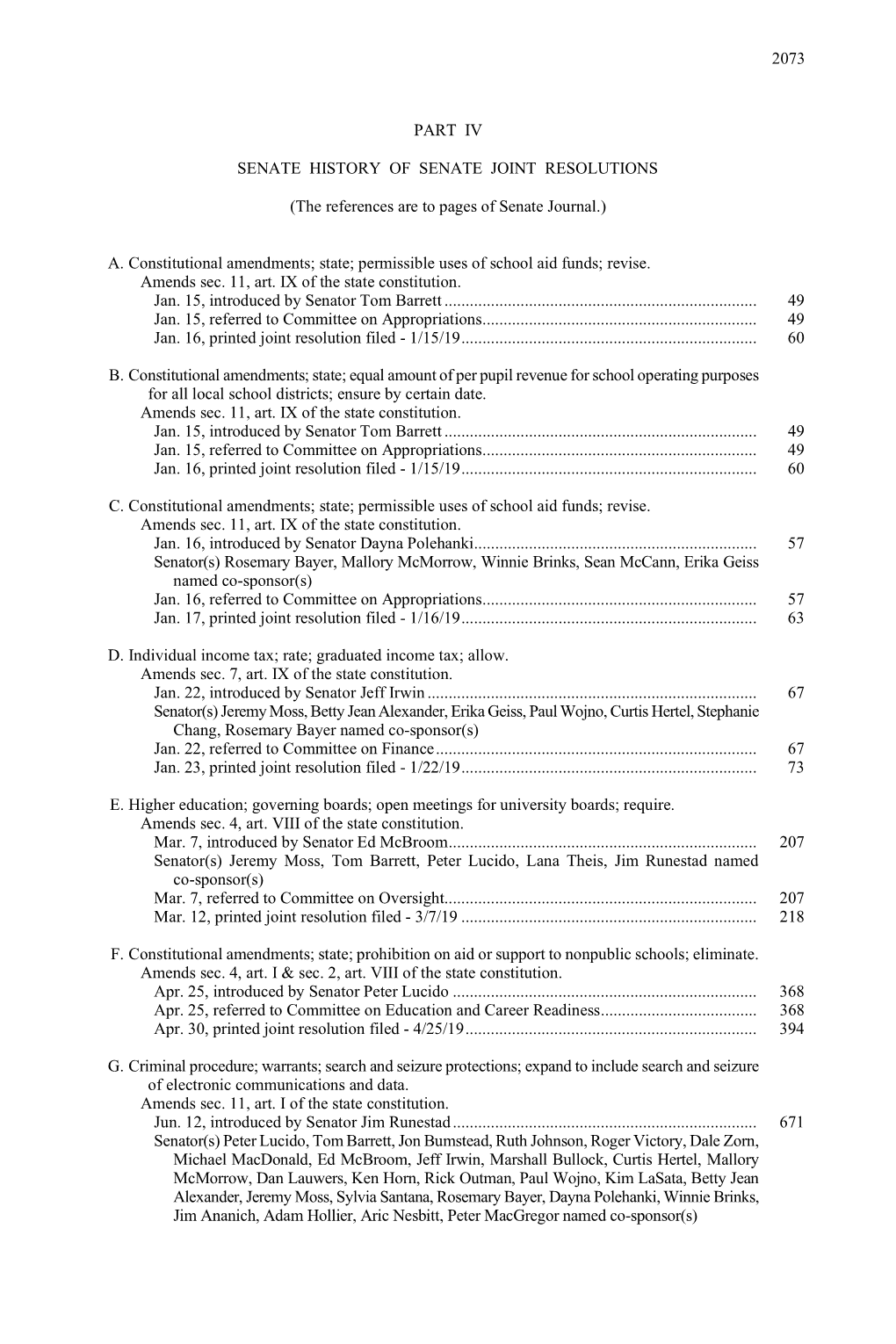 2073 Part Iv Senate History of Senate Joint Resolutions