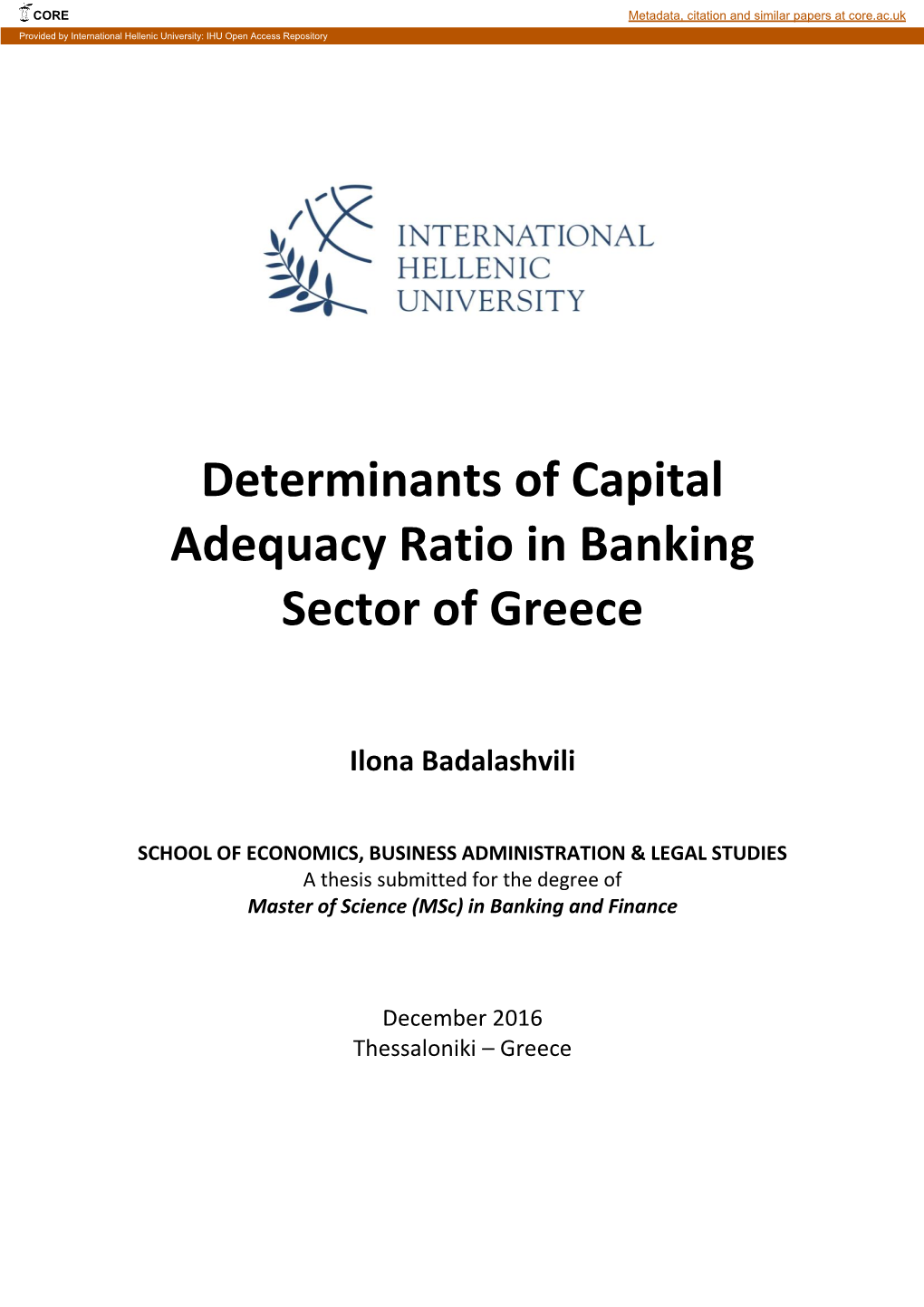 Determinants of Capital Adequacy Ratio in Banking Sector of Greece