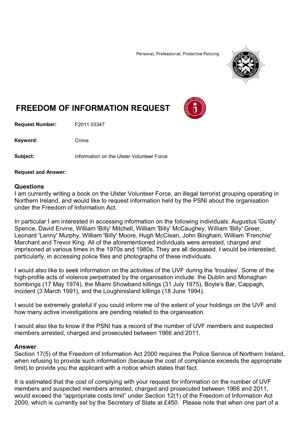 Freedom of Information Request