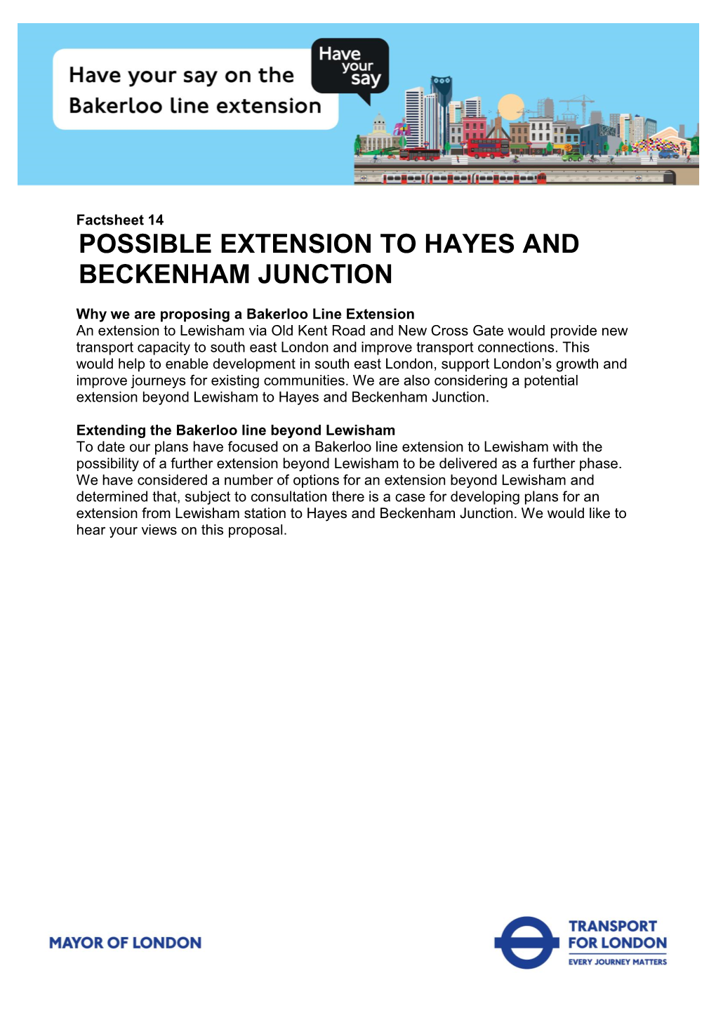 Factsheet 14. Possible Extension to Hayes and Beckenham Junction
