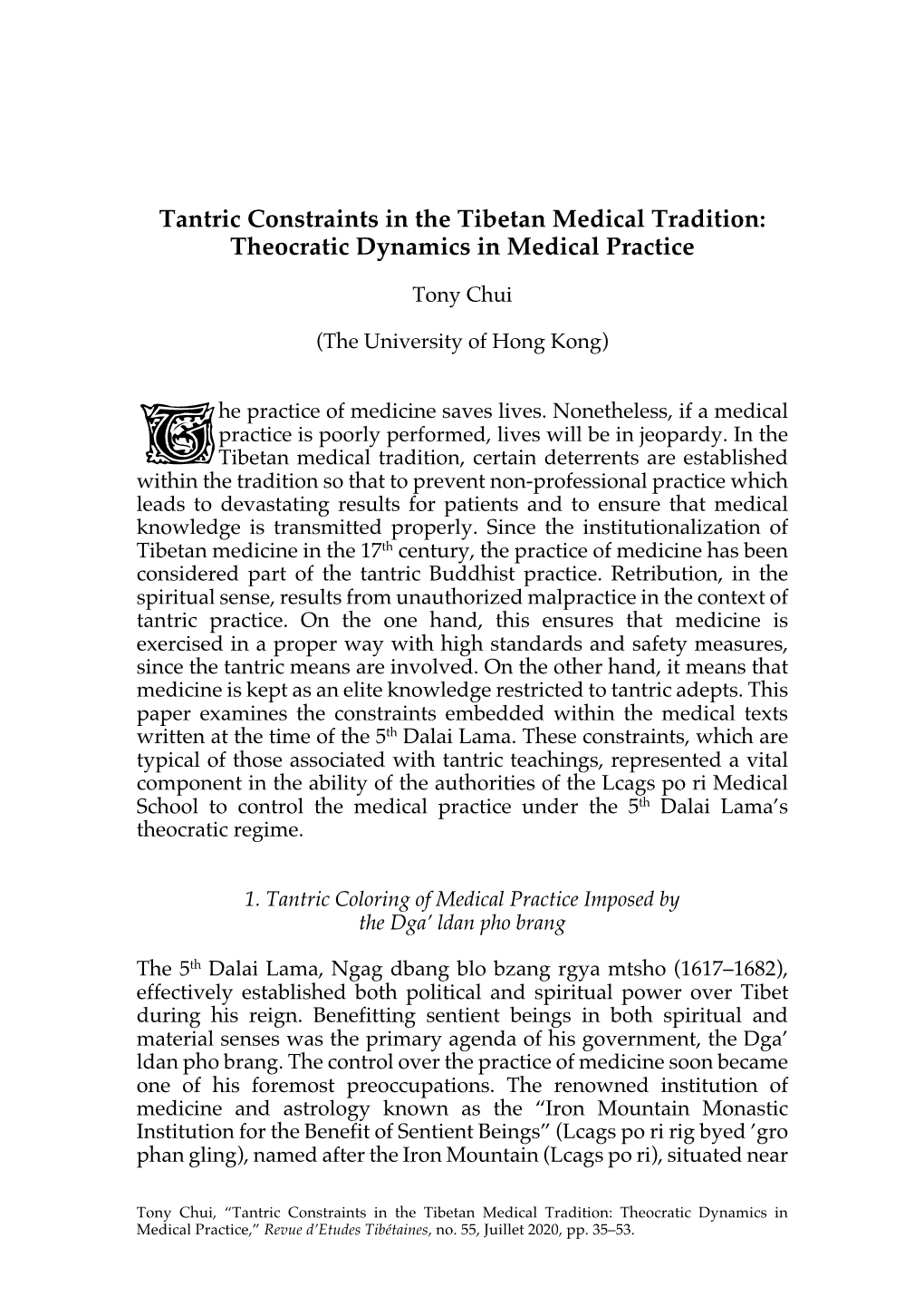 Tantric Constraints in the Tibetan Medical Tradition: Theocratic Dynamics in Medical Practice