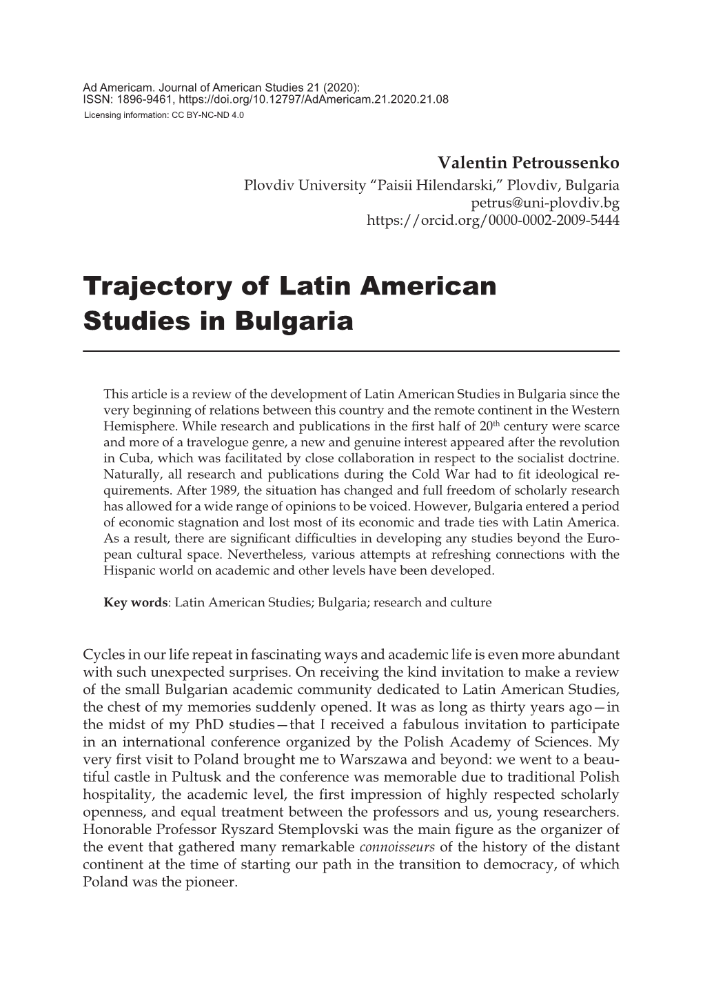 Trajectory of Latin American Studies in Bulgaria