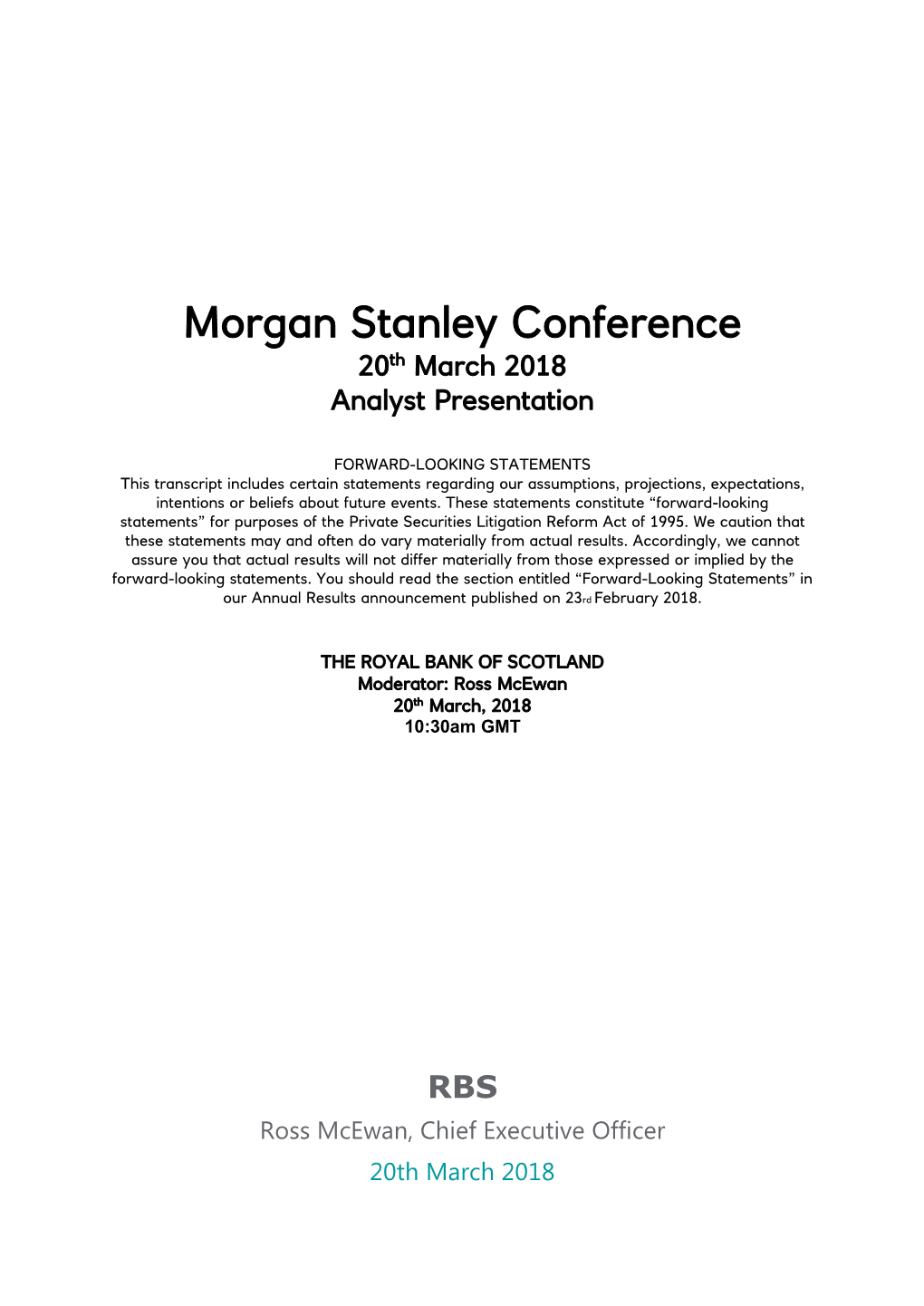 Morgan Stanley Conference 20Th March 2018 Analyst Presentation