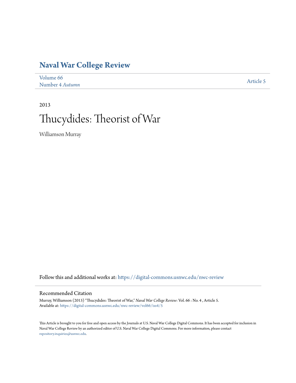 Thucydides: Theorist of War Williamson Murray