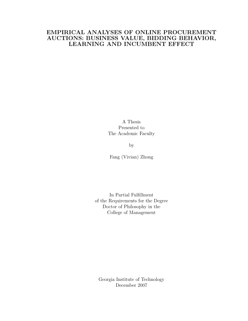 Empirical Analyses of Online Procurement Auctions: Business Value, Bidding Behavior, Learning and Incumbent Effect