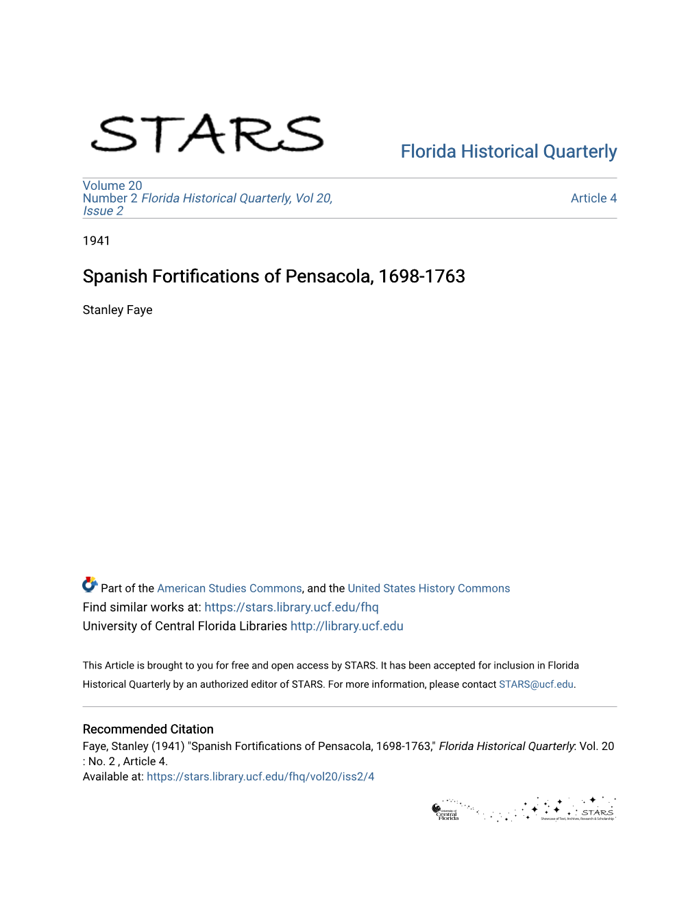 Spanish Fortifications of Pensacola, 1698-1763,