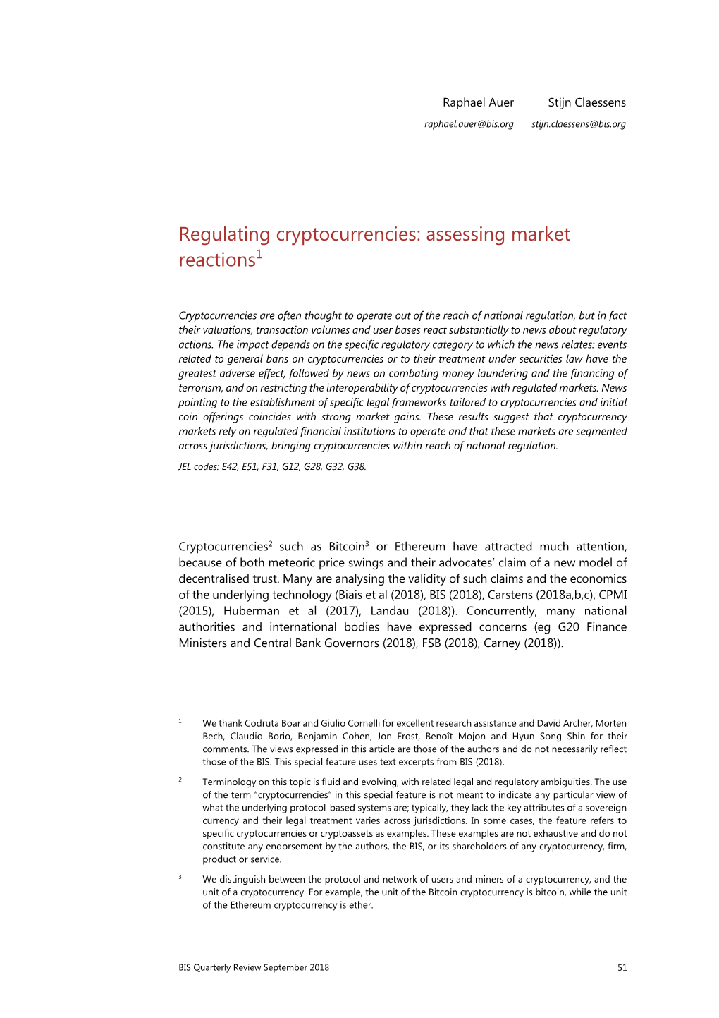 Regulating Cryptocurrencies: Assessing Market Reactions1