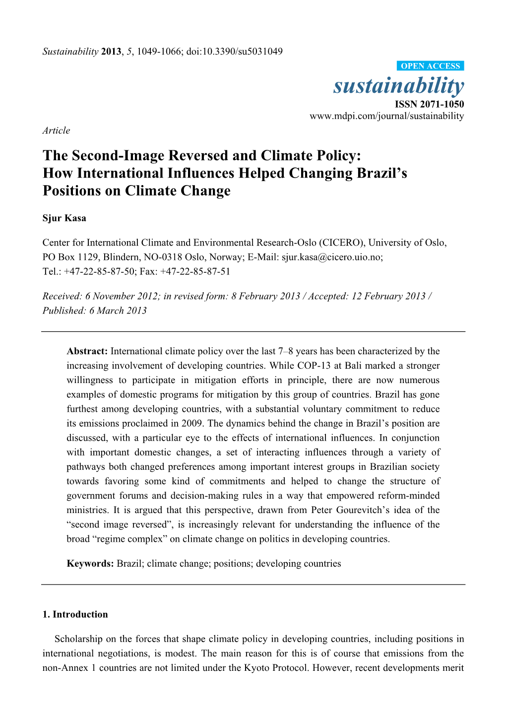 The Second-Image Reversed and Climate Policy: How International Influences Helped Changing Brazil’S Positions on Climate Change