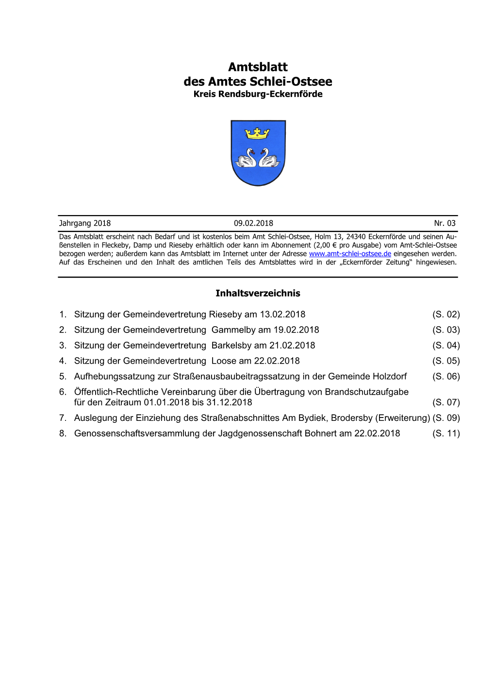 Amtsblatt Des Amtes Schlei-Ostsee Kreis Rendsburg-Eckernförde