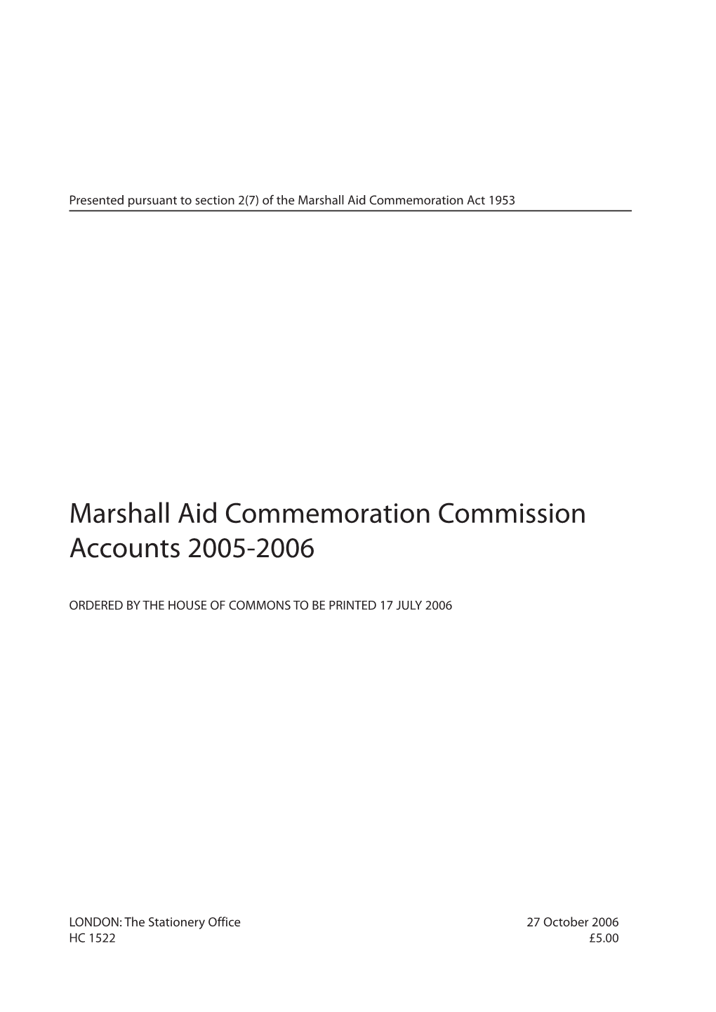 Marshall Aid Commemoration Commission Accounts 2005-2006