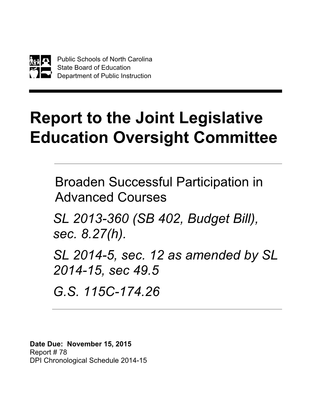 Report to the Joint Legislative Education Oversight Committee