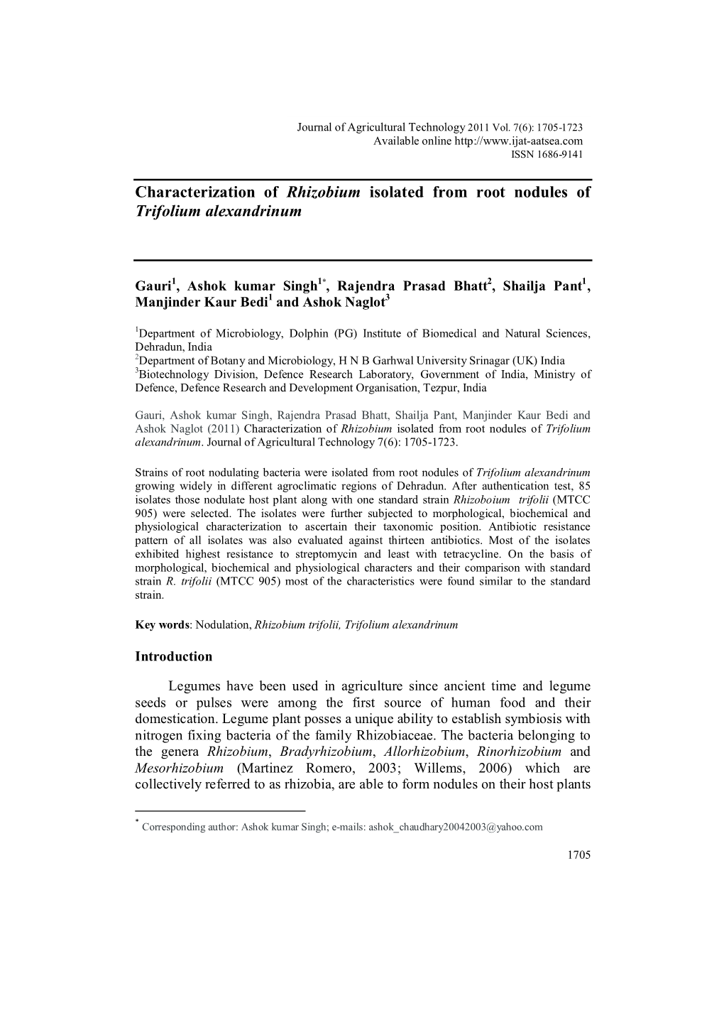 Characterization of Rhizobium Isolated from Root Nodules of Trifolium Alexandrinum