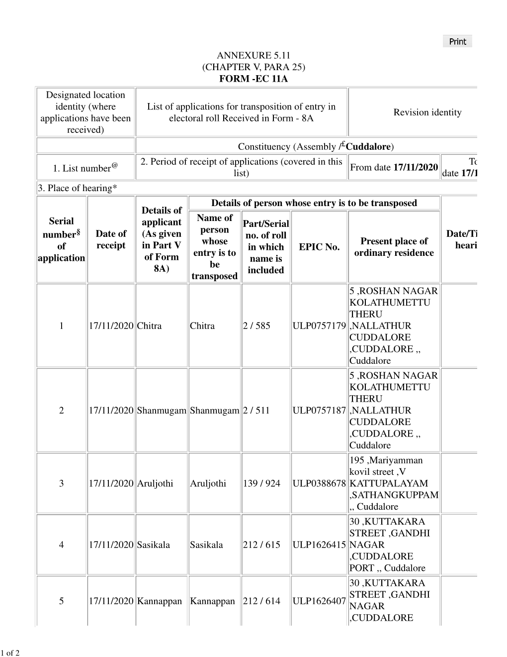 EC 11A Designated Location Identity