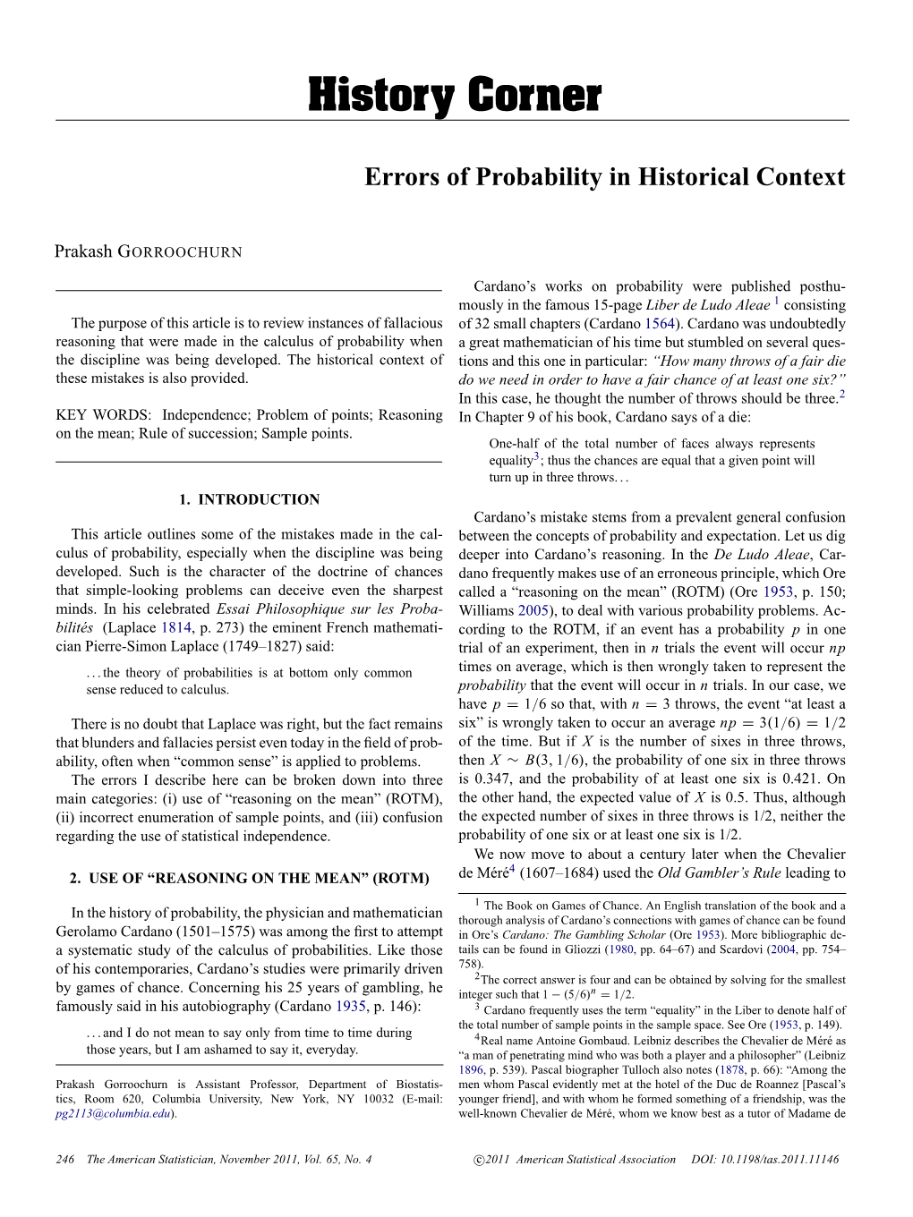 Errors of Probability in Historical Context