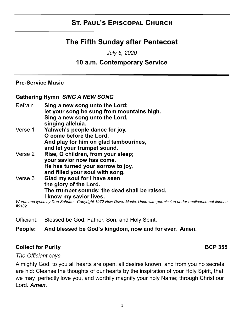 EC the Fifth Sunday After Pentecost