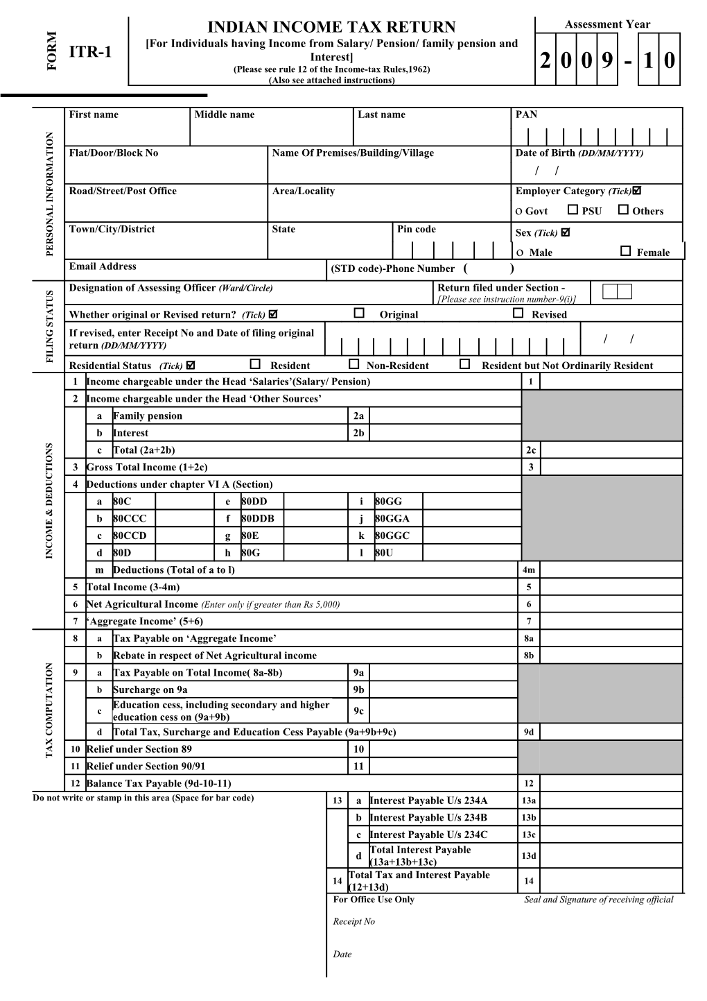 Instructions for Filling out FORM ITR-1