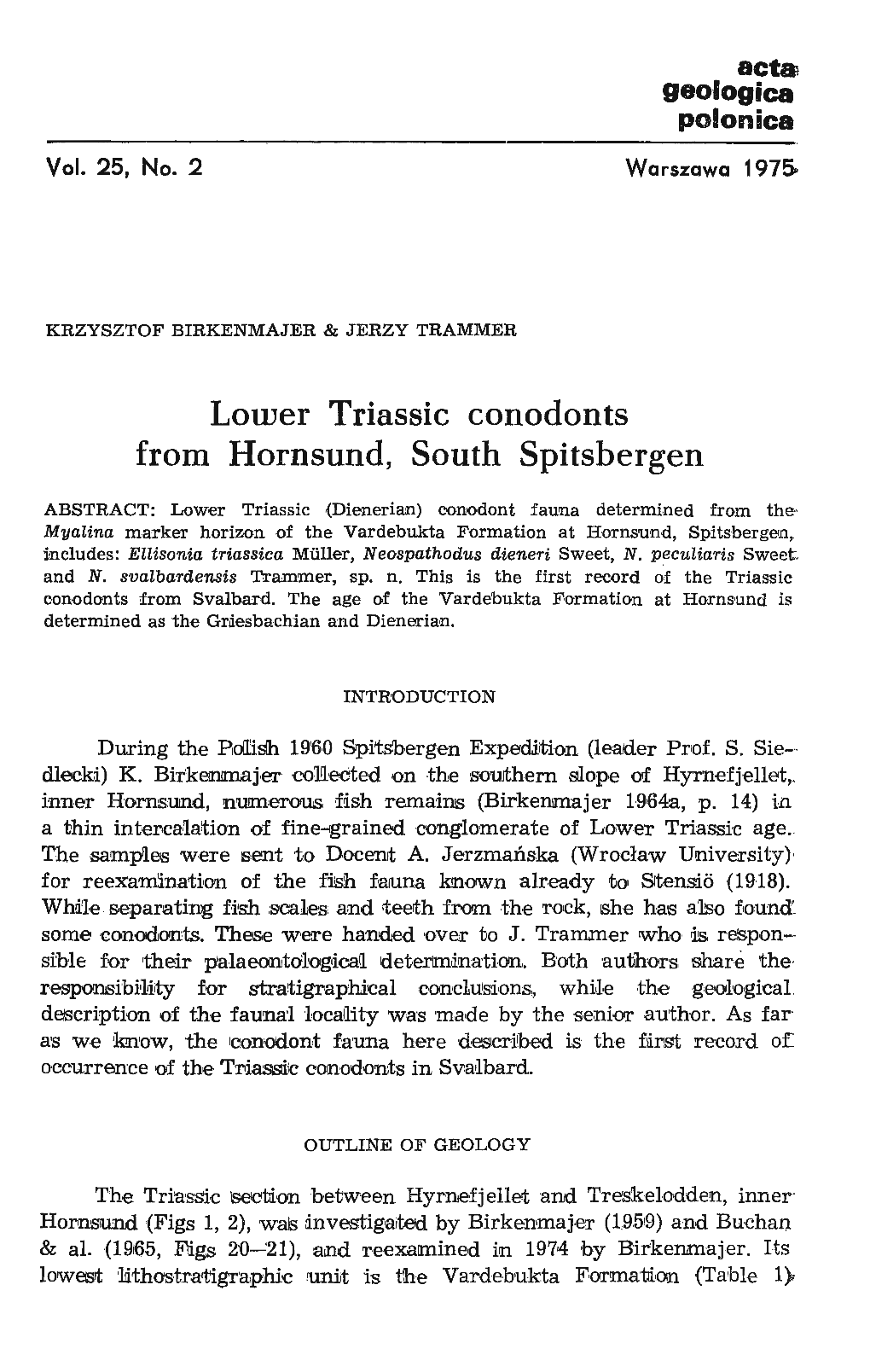 Lower Triassic Conodonts from Hornsund, South Spitsbergen