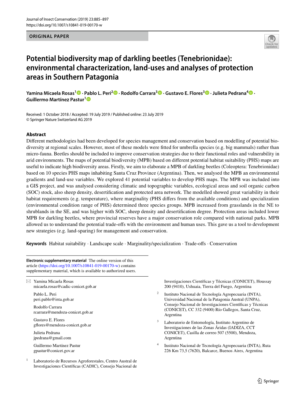 Potential Biodiversity Map of Darkling Beetles (Tenebrionidae): Environmental Characterization, Land‑Uses and Analyses of Protection Areas in Southern Patagonia