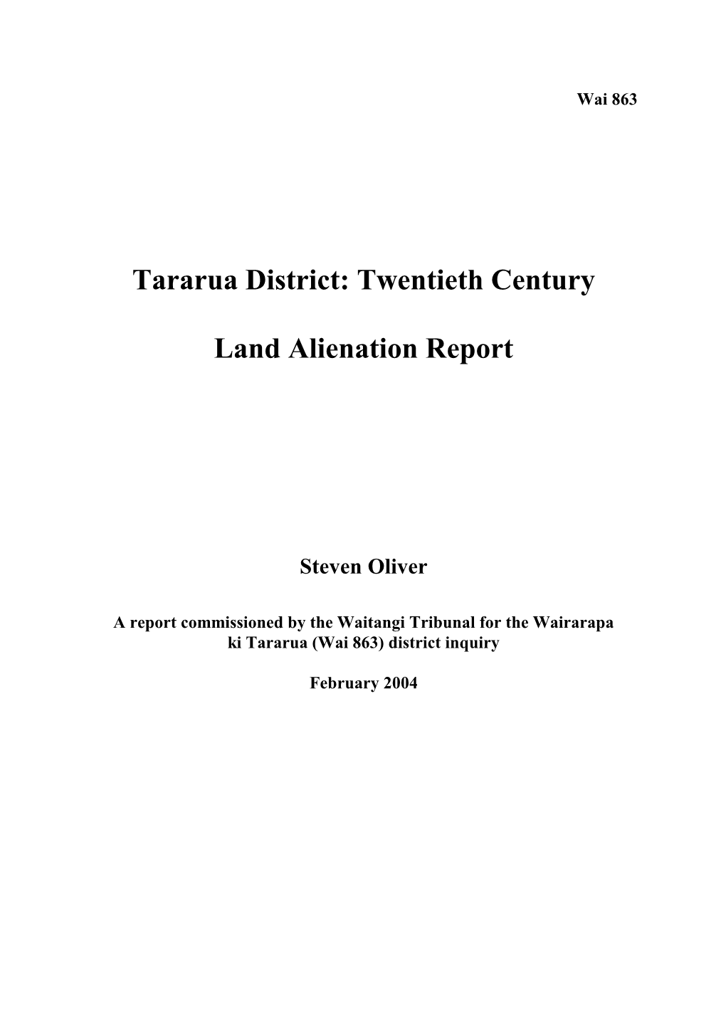 Tararua District: Twentieth Century Land Alienation Report