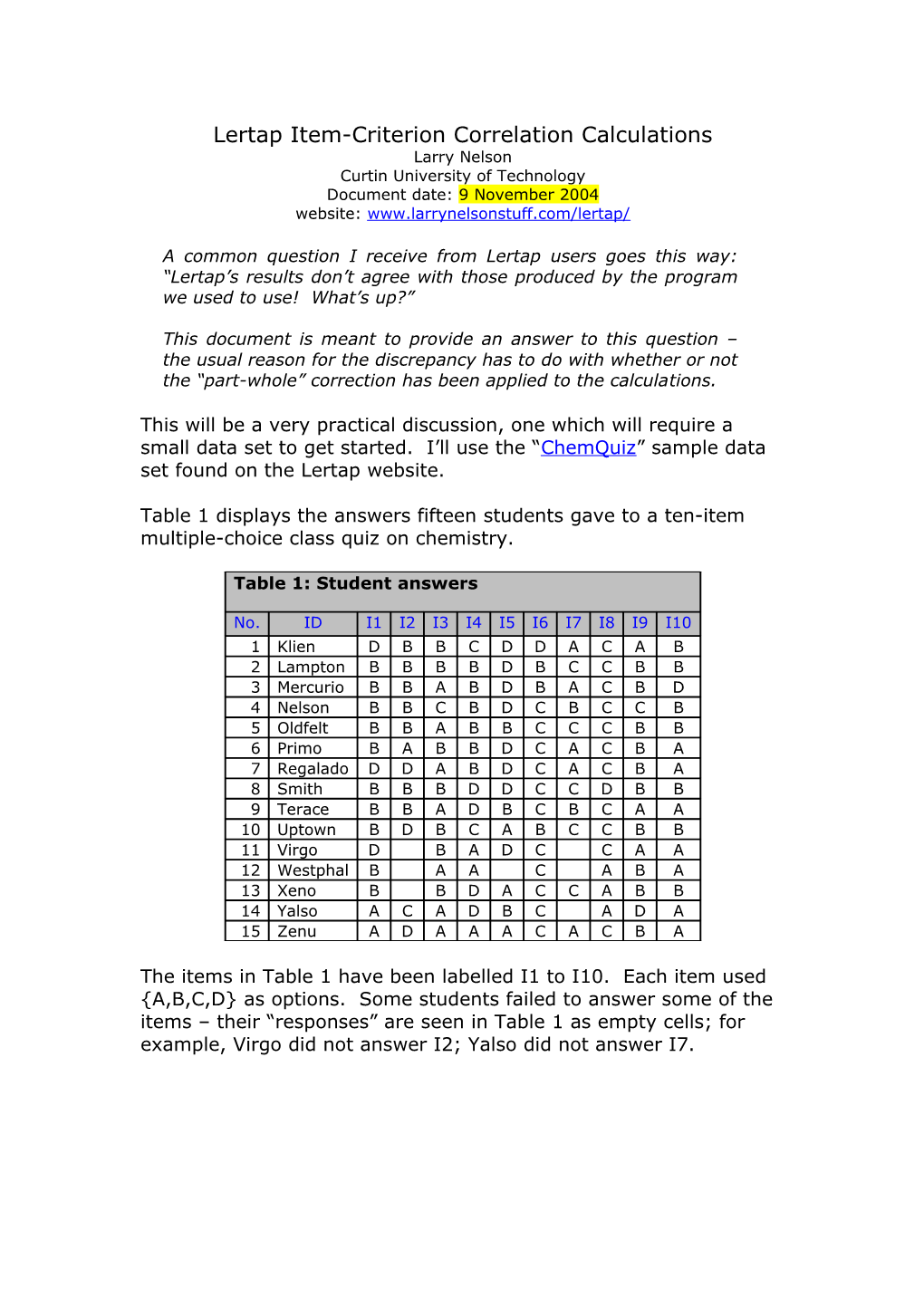 Lertap Item-Criterion Correlation Calculations