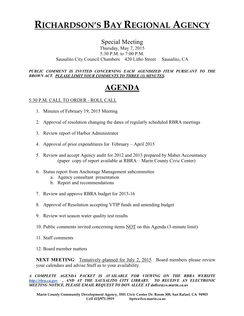 RBRA Agenda Packet – May 2015